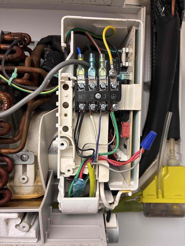 Replaced ductless mini-split indoor air handler unit in commercial space, requiring roof access for refrigerant line connections and electrical work. Removed existing wall-mounted unit showing signs of corrosion on copper piping, disconnected electrical wiring from terminal block, and installed new air handler with proper mounting and system connections. Tested unit operation and verified proper airflow upon completion. Replaced ductless mini-split indoor air handler unit in commercial space, requiring roof access for refrigerant line connections and electrical work. Removed existing wall-mounted unit showing signs of corrosion on copper piping, disconnected electrical wiring from terminal block, and installed new air handler with proper mounting and system connections. Tested unit operation and verified proper airflow upon completion.