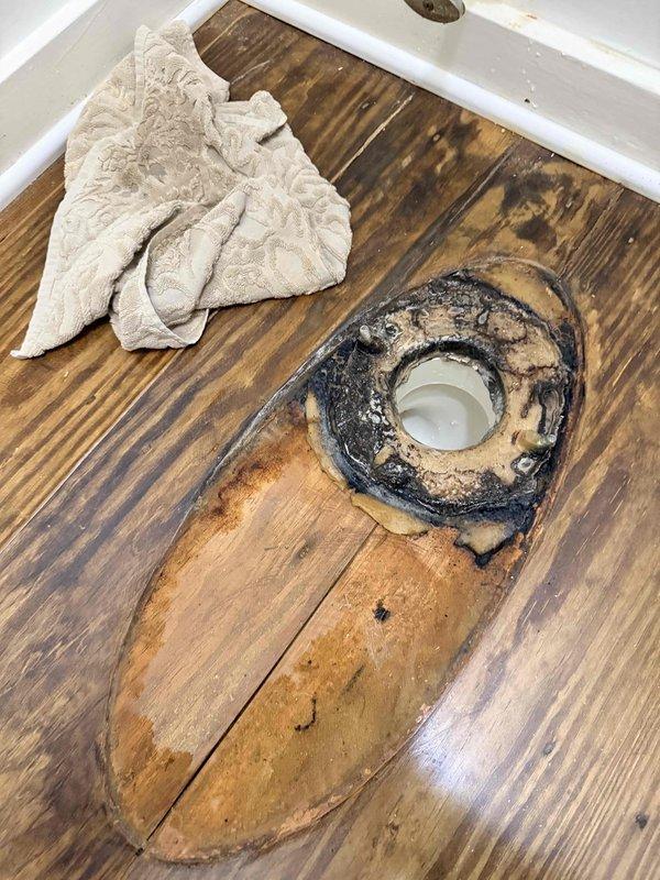 # Toilet Base Leak Repair
Responded to service call for toilet leaking at base during use. Upon inspection, identified failed wax ring seal between toilet and closet flange as primary cause of leak. Removed and reset toilet, replaced deteriorated wax ring with new seal, and reinstalled toilet with proper alignment and secure mounting. Verified water supply connections at shut-off valve and flexible supply line for integrity. Tested toilet operation multiple times to confirm leak was eliminated and proper seal was established. Floor showed evidence of previous water damage around flange area from leaking condition. # Toilet Base Leak Repair
Responded to service call for toilet leaking at base during use. Upon inspection, identified failed wax ring seal between toilet and closet flange as primary cause of leak. Removed and reset toilet, replaced deteriorated wax ring with new seal, and reinstalled toilet with proper alignment and secure mounting. Verified water supply connections at shut-off valve and flexible supply line for integrity. Tested toilet operation multiple times to confirm leak was eliminated and proper seal was established. Floor showed evidence of previous water damage around flange area from leaking condition.
