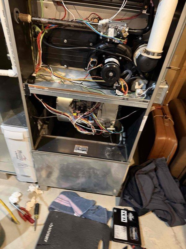 Responded to call for heating issue where furnace was blowing cool air with thermostat displaying code 126 (High Temp Cycle Active). Performed diagnostic inspection including temperature measurements at supply ductwork. Discussed and provided literature for REME-LED air purification system as an option for customer with health concerns.