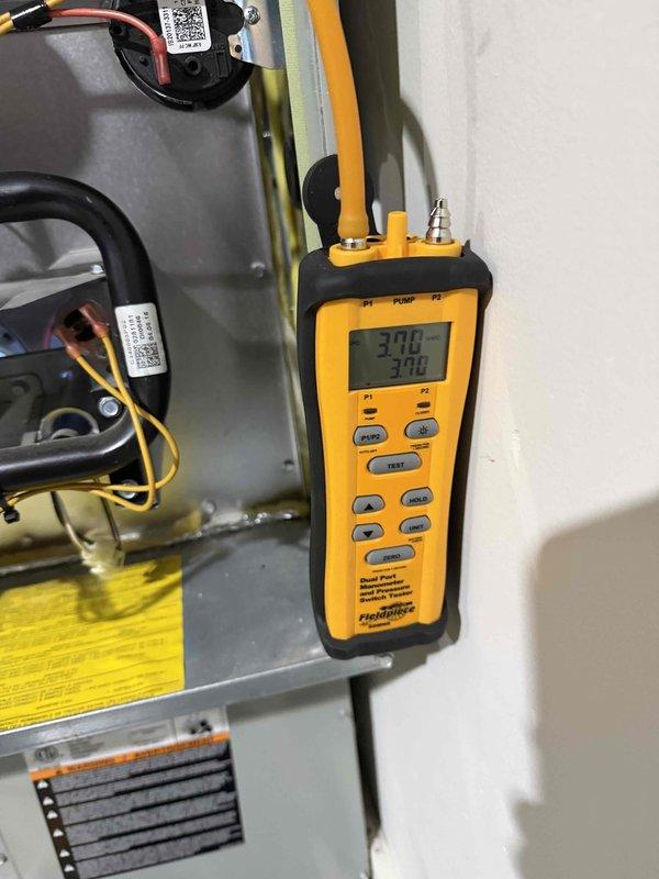 Performed standard tune-up on heating system, including electrical voltage testing showing readings of 376/300 volts. Inspected and verified proper operation of control board connections and wiring integrity. Visual inspection of ductwork and internal components completed with no issues identified.