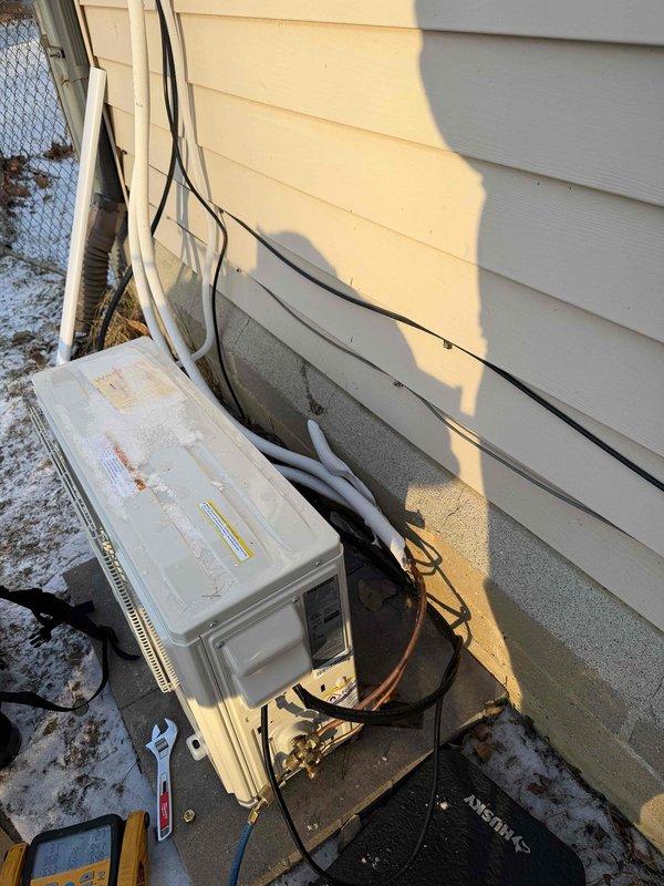 Performed diagnostic service on customer's mini-split system recently installed by another company. Upon inspection of the outdoor condenser unit and line set installation, verified system components were properly mounted but not functioning. Customer was advised that any servicing by our technicians could potentially affect manufacturer warranty coverage.