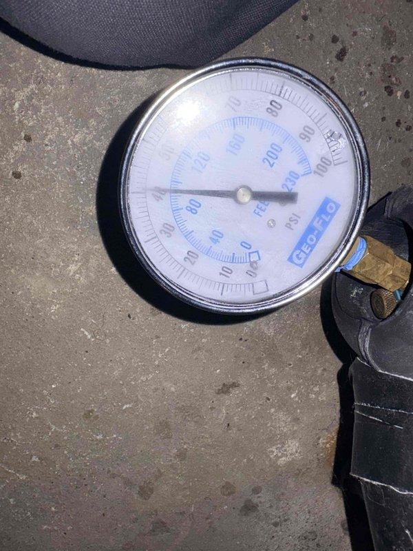 Performed annual heating maintenance service on geothermal system. Checked system pressures with gauge which showed proper operating range. Inspected and verified proper operation of blower motor assembly including electrical connections and mounting hardware.