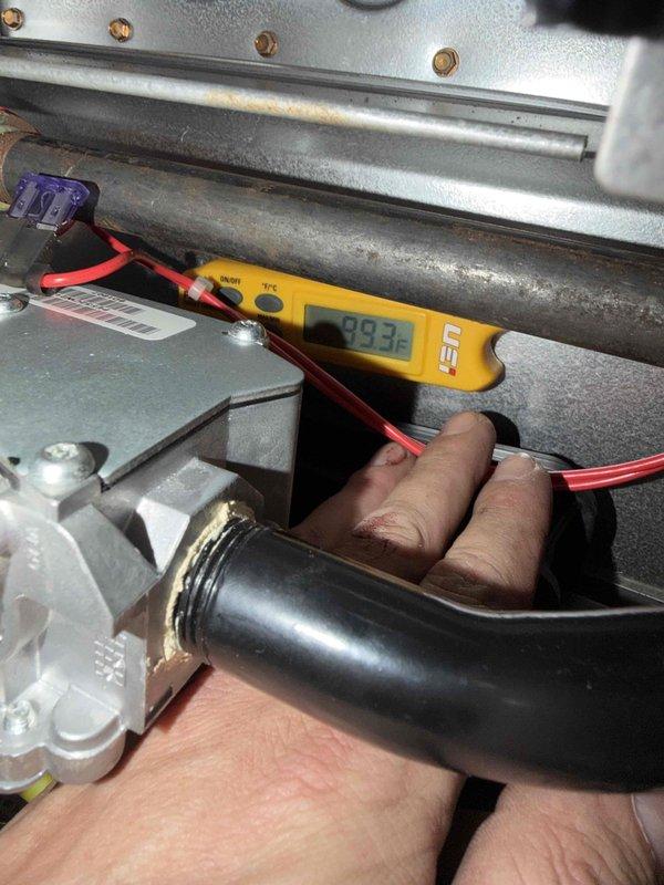 Performed second opinion evaluation on unit after customer reported concerns from previous contractor regarding heat exchanger hot spots and insufficient return vents. Conducted diagnostic testing with temperature probe (99.3°F) and multimeter (10.14) to assess system performance and verify claims. Inspection revealed no evidence of heat exchanger failure or inadequate return ventilation as previously reported.