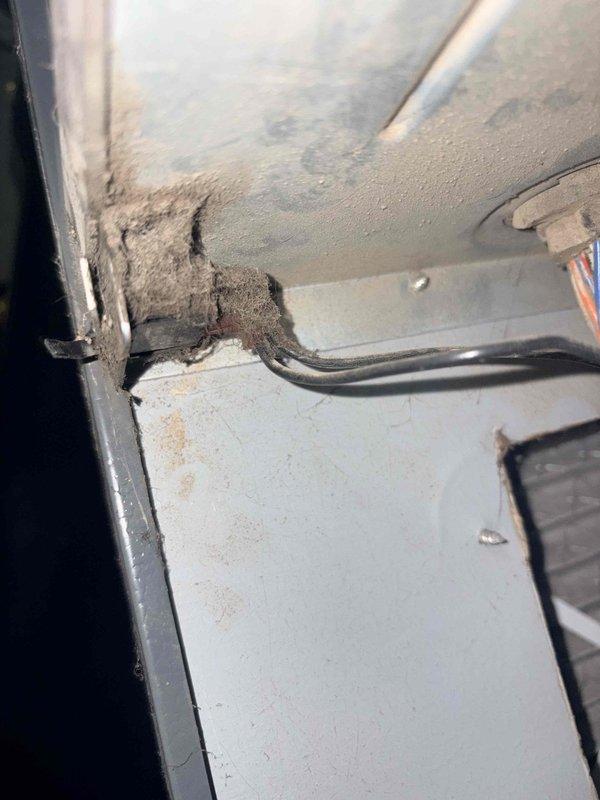 Diagnosed short cycling issue in furnace, identified deteriorated junction with significant corrosion at panel connection point. Replaced dirty air filter with new pleated filter to improve system airflow and prevent continued cycling problems.
