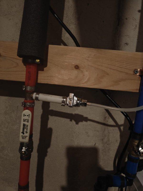 Responded to callback for humidifier leak reported after previous service. Inspected water supply connections and identified loose fitting at the saddle valve connection. Tightened connection and replaced worn water feed line from valve to humidifier. Verified proper operation with no leaks present during testing.