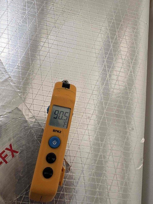 Conducted routine heating maintenance service including inspection and replacement of the air filter, which showed normal dust accumulation. System temperature readings were verified with a digital thermometer, measuring 90.5°F at the insulated ductwork. All components were functioning properly with no issues identified.