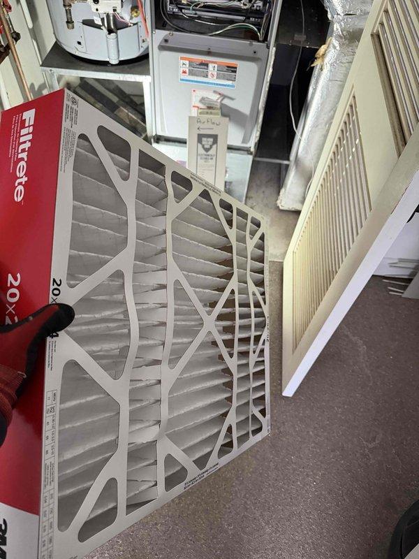 Performed monthly heating maintenance service on the system. Replaced air filter with new Filtrete filter and conducted electrical testing using Fieldpiece clamp meter, which showed 45.6 amp reading. Inspected system components for proper operation.