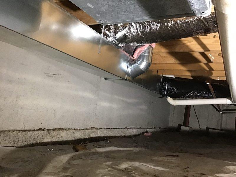 Replaced undersized 8x8 duct in the crawl space with a larger 10x10 duct, extending approximately 15 feet. Upgraded two 6-inch supply ducts in the family room to 8-inch flexible ducts for improved airflow, and reinstalled the existing 6-inch duct serving the upstairs closet.