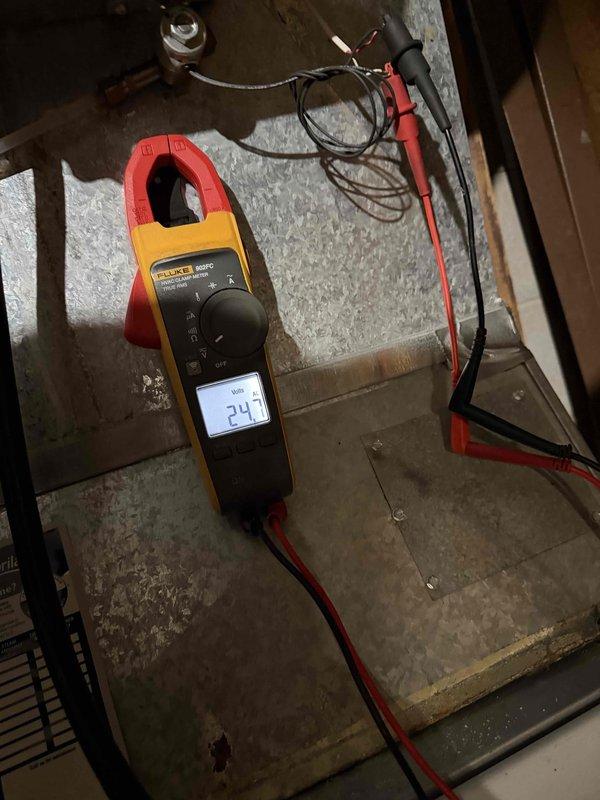 Diagnosed non-functioning humidifier on Carrier HVAC system. Performed electrical testing with Fluke meter, confirming 24.7V power supply to the Honeywell humidifier unit. Inspected connections and ductwork installation, verifying proper integration with the existing system.