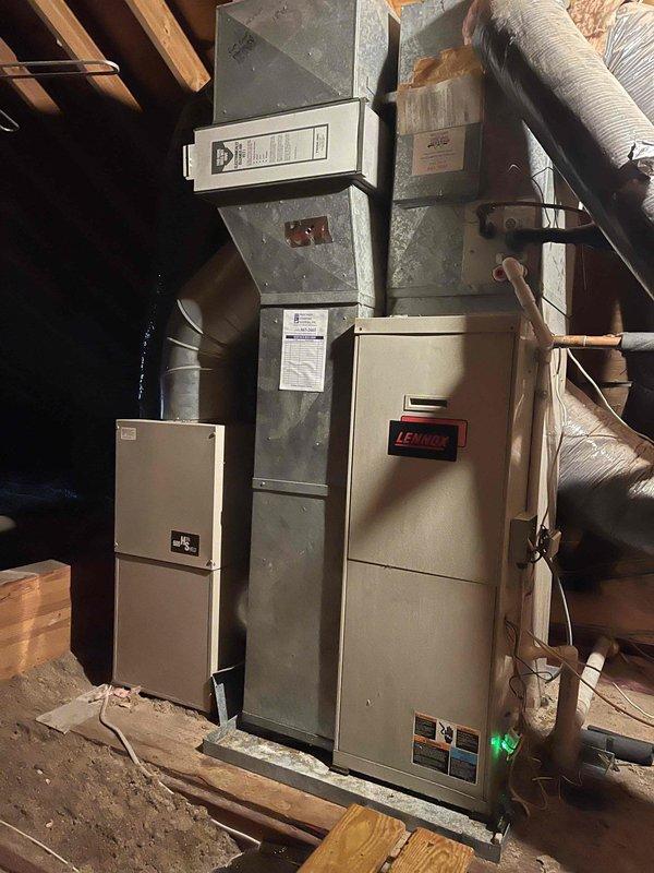Performed diagnostic assessment on Lennox furnace system that was not reaching set temperature. Inspected unit located in utility space, examined ductwork connections, and verified system operation. Found issue with temperature regulation and made necessary adjustments to restore proper heating function.