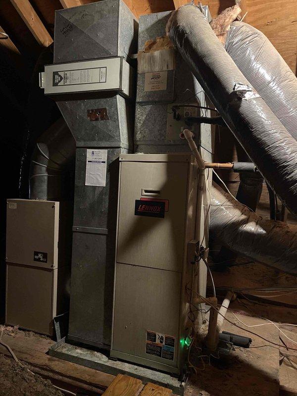 Performed diagnostic assessment on Lennox furnace system that was not reaching set temperature. Inspected unit located in utility space, examined ductwork connections, and verified system operation. Found issue with temperature regulation and made necessary adjustments to restore proper heating function.