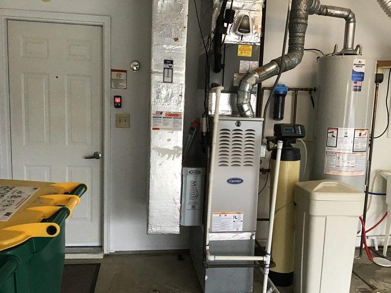 Successfully installed a new Carrier Performance 80% efficient gas furnace with an Ecobee thermostat, complemented by an Aprilaire filtration assembly and RGF REME Series II air purification system. Additionally, installed a new Bradford White 40-gallon gas water heater. Performed pressure testing with dual port manometer confirming proper system operation with readings of 352 and 46 on P1/P2 respectively.