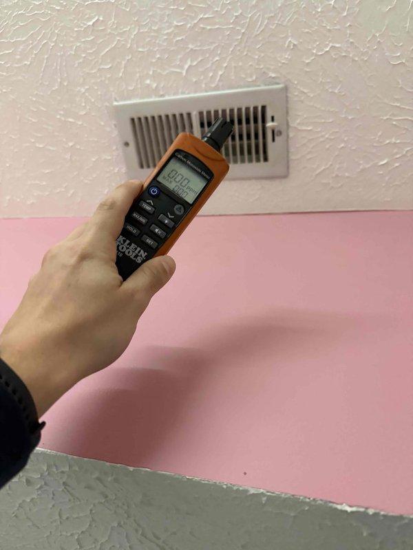 Performed annual heating maintenance service as scheduled. Conducted airflow measurements at register using digital diagnostic tool and checked wall moisture levels which read 13.8%. System is functioning properly and prepared for the upcoming heating season.