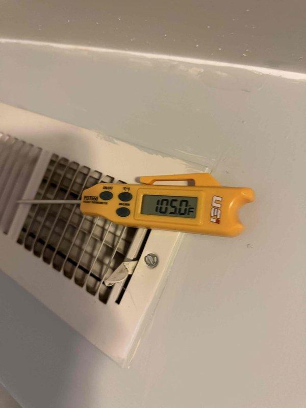 Responded to no-heat complaint in Unit #17. Diagnosed operational thermostat despite tenant report of malfunction. System producing adequate heat with discharge temperature of 105°F. Verified proper thermostat function and confirmed heat delivery to space. Current room temperature 68°F with setpoint at 76°F, indicating system functioning correctly in heating mode.