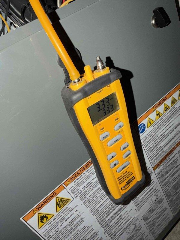 Performed comprehensive 2025 heating maintenance service on system. Conducted diagnostic measurements with Fieldpiece instrument, recording readings of 333. Inspected equipment specifications and safety information, verified proper wiring connections, and examined conduit condition.