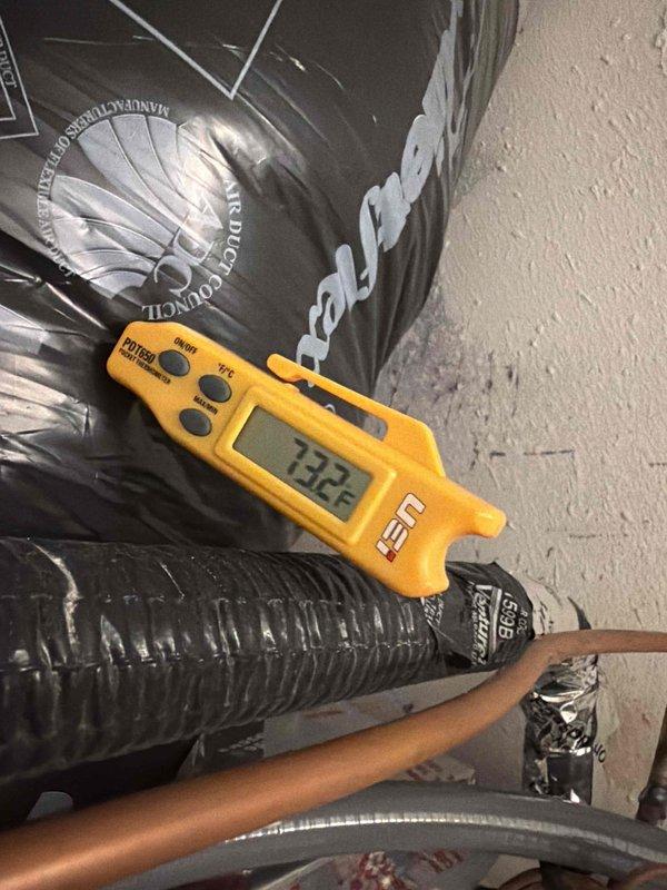 Responded to second opinion request for furnace evaluation. Verified system operation with temperature readings showing 73.2°F at supply duct while thermostat was set to 70°F with mode in "Off" position. Confirmed unit is functioning properly as reported by previous technician; tenant concerns appear unfounded as ambient temperature exceeds setpoint.