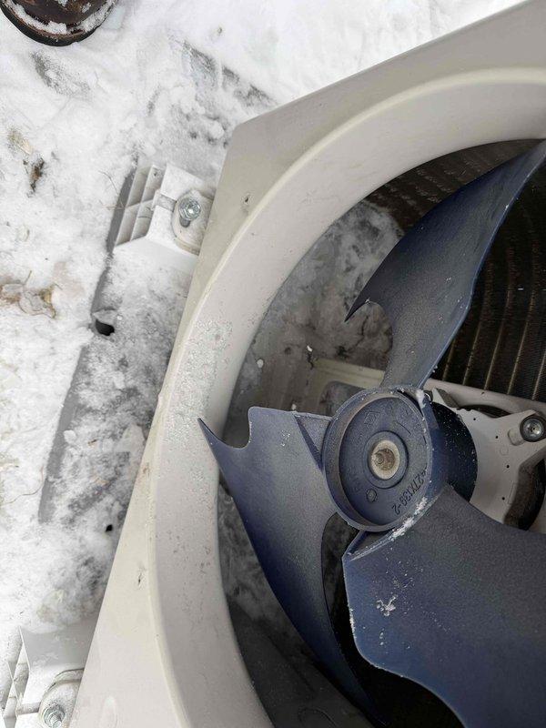 Responded to customer concern regarding ice formation on outdoor unit. Performed visual inspection of the heat pump system, which revealed normal frost accumulation on the outdoor coil during defrost cycle. Confirmed unit is operating properly with no evidence of damage; educated customer on normal winter operation patterns of heat pump systems and proper snow clearance procedures around outdoor equipment.