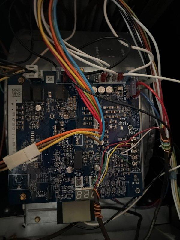 Performed annual heating maintenance service on system. Inspected electronic control board and wiring connections, verifying all components were properly secured and functioning. No issues found with circuit board or wiring harness; system is operating within normal parameters.