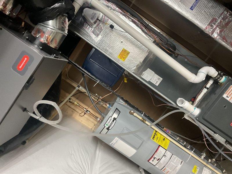 Successfully installed a new Aprilaire 720M powered humidifier in customer's mechanical room. Connected low voltage wiring to the existing Ecobee thermostat for integrated control of the humidification system.