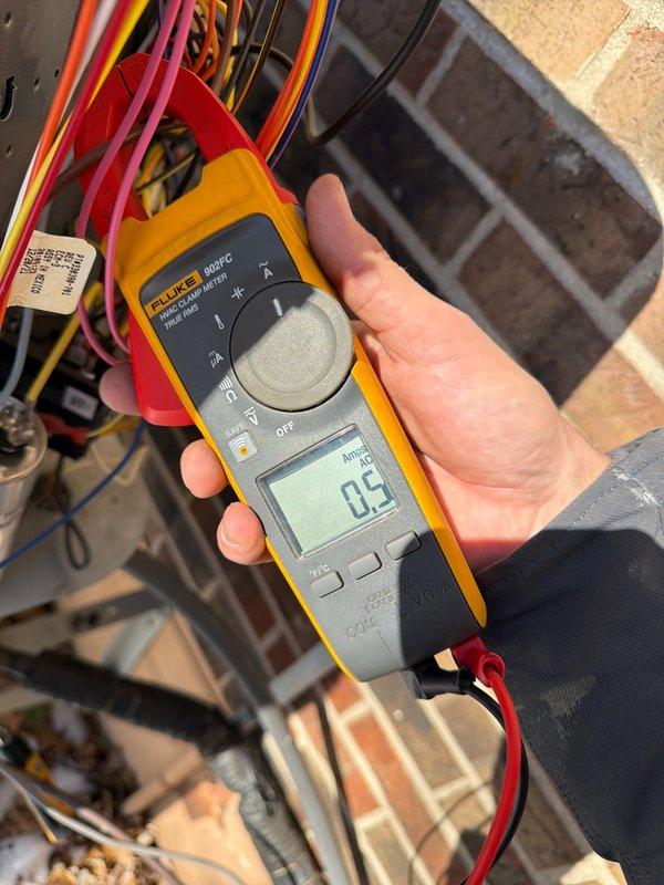 Completed 2025 heating maintenance service, including filter inspection and replacement. Performed electrical system check with clamp meter, confirming normal amperage draw of 0.5A on the system components. All systems operating within specifications.