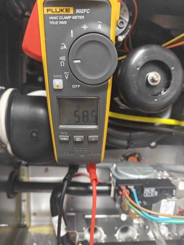 Performed heating system maintenance with comprehensive electrical diagnostics. Measured microamp readings of 40μA and 58.5A using Fluke 902FC HVAC clamp meter to verify proper flame sensor operation and motor amperage draw. All readings within manufacturer specifications, ensuring safe and efficient system operation for the heating season.