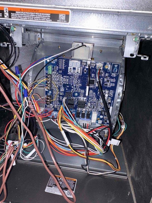 Performed first heating service maintenance on system. Inspected control board and wiring connections for proper operation. Conducted electrical testing with multimeter (SC640) to verify voltage readings and ensure all components were functioning within manufacturer specifications.