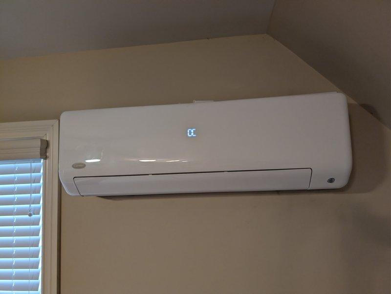 Responded to service call for non-functioning mini-split system. Inspected wall-mounted unit displaying "8t" on digital readout. After diagnostic testing, restored proper operation by clearing error code and verifying system performance. Customer can now discontinue use of backup baseboard heating.