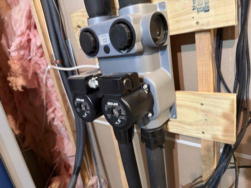 Performed 2025 heating maintenance on geothermal system. Inspected and verified proper operation of Grundfos circulation pumps, distribution manifold, and blower assembly. All components including motor wiring, fan housing, and heat exchanger were found to be in good working condition with no signs of damage or deterioration.