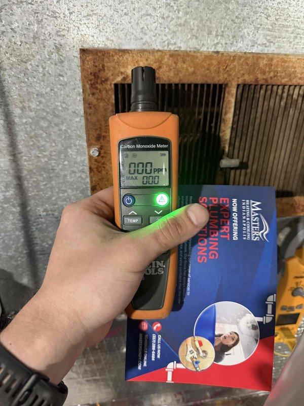 Completed annual heating maintenance inspection on residential HVAC system. Performed comprehensive safety testing including carbon monoxide measurements at heat exchanger, which registered 0 PPM indicating proper combustion and no hazardous gas leakage. Inspected furnace heat exchanger for corrosion and structural integrity, examined all gas connections and venting components for proper operation. Verified water heater installation and venting system, confirming all safety labels present and gas line connections secure. All equipment operating within manufacturer specifications with no immediate safety concerns identified.