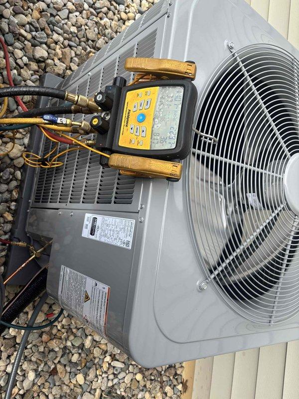 Completed full HVAC system replacement including installation of Carrier Infinity 100K BTU 2-stage gas furnace, Carrier Performance 3-ton 2-stage air conditioning unit, and Ecobee Pro 6 thermostat. Installed new copper line-set, electrical disconnect, and condenser pad on gravel base. Connected furnace to existing PVC intake and exhaust venting, ran refrigerant lines, and performed system startup with refrigerant charging and pressure testing to verify proper operation of both heating and cooling systems.