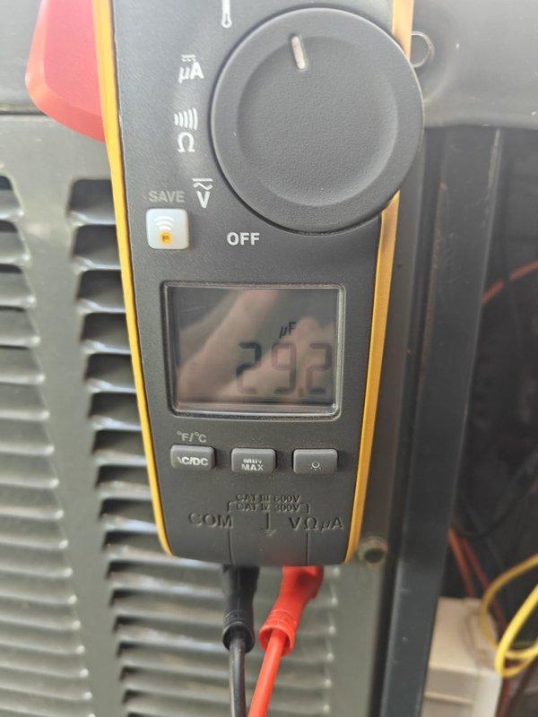 Completed air conditioning tune-up and preventative maintenance inspection. Performed electrical diagnostics using Fluke 902FC clamp meter, recording amperage draw of 0.6 amps AC, and verified voltage readings at 213V using digital multimeter. Enrolled system in maintenance plan for ongoing service coverage.