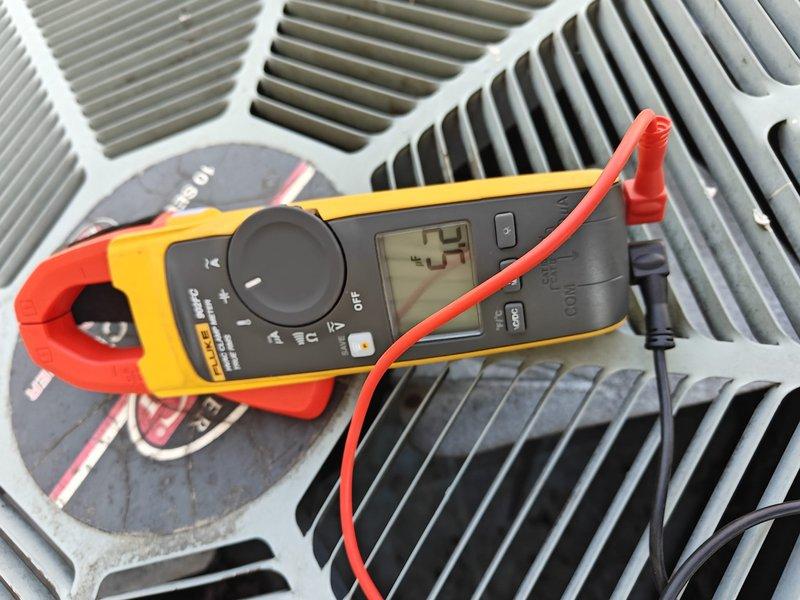 Completed preventive maintenance on residential cooling system. Performed electrical diagnostics using clamp meter, recording compressor amperage draw of 8.2 amps and condenser fan motor draw of 5.3 amps, both within manufacturer specifications. All electrical components operating normally with no deficiencies noted.