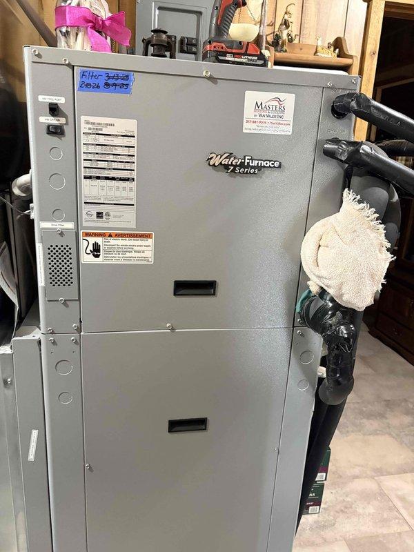 Completed annual cooling maintenance on Water Furnace Series geothermal heat pump system. Performed comprehensive system inspection, verified electrical parameters using clamp meter with readings of 1.02 amps, inspected control board wiring connections and circuit components, and confirmed proper operation of all system controls. Unit operating within normal specifications with no deficiencies noted.