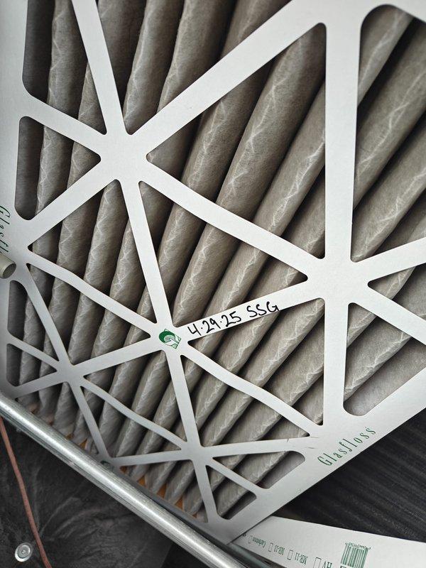 Completed 2026 cooling maintenance agreement service on commercial HVAC system, which included full system inspection and replacement of two 16x25x2 air filters. Inspected control board wiring and connections, verified all electrical components and relays functioning properly, and documented filter replacement with service date notation for maintenance tracking records.
