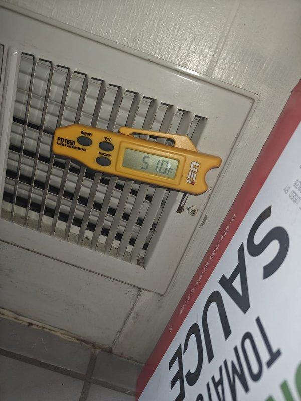Completed comprehensive cooling maintenance inspection on residential HVAC system. Verified supply air temperature at register measuring 54.0°F, confirming proper cooling operation. Tested capacitor using clamp meter, reading 5.0 μF within acceptable range, indicating electrical components functioning correctly and system operating as designed.