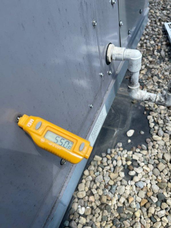 Performed commercial air conditioning tune-up on outdoor HVAC unit, recording supply air temperature at 55.0°F and replacing three air filters to ensure proper airflow and system efficiency. All routine maintenance tasks completed with unit operating within normal parameters.