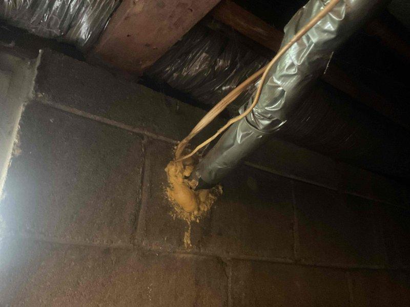 Responded to warranty service call for condenser fan motor replacement. Upon arrival, confirmed motor failure and verified warranty coverage. Required replacement part was unavailable on truck and located in shop inventory. Documented existing HVAC system installation in basement mechanical space, including ductwork configuration, furnace unit, and associated plumbing connections for service records.
