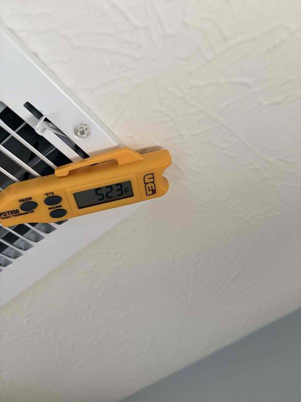 Responded to no cooling complaint on return visit. Performed diagnostic testing of air handler system, verified supply air temperature at register reading 32.3°F indicating proper cooling operation. Inspected and tested control board wiring connections and harness terminations to ensure proper system communication. System operating within normal parameters at time of service.