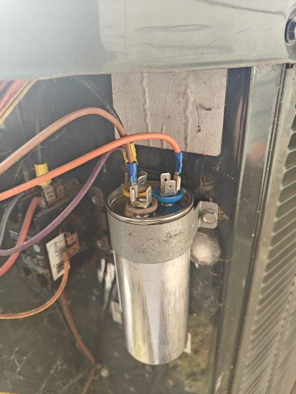 Replaced failed dual-run capacitor in outdoor HVAC unit, restoring proper electrical function to compressor and condenser fan motor. Removed and replaced defective blower motor assembly from indoor air handler unit due to motor failure, ensuring proper airflow and system operation. Tested all electrical connections, verified proper voltage readings, and confirmed system is operating within manufacturer specifications with adequate airflow and cooling performance.