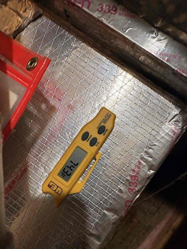 Completed first cooling maintenance service for 2026 season on residential air conditioning system. Performed comprehensive inspection of outdoor condenser unit, verifying proper fan operation and clearance around unit. Measured supply air temperature at ductwork in attic space, recording 32.0°F reading which indicates system is cooling effectively and refrigerant charge is within proper range. All components operating normally with no deficiencies noted.