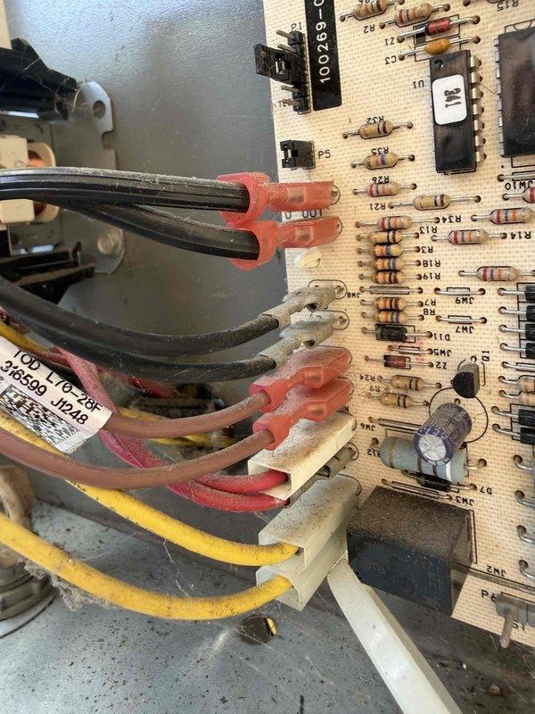 Replaced defective defrost control board on rooftop HVAC unit. Disconnected all wire terminals from failed board, installed new defrost control board, reconnected all wiring including power leads and defrost sensor, and verified proper system operation upon completion.