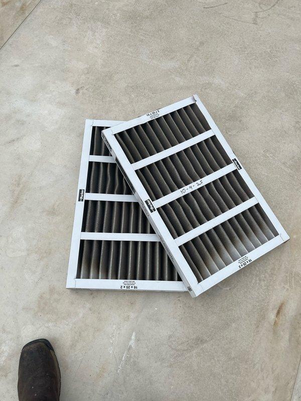 Completed commercial AC tune-up maintenance on rooftop unit. Inspected ductwork system and verified insulation integrity throughout supply and return plenums. Replaced two standard pleated air filters to maintain proper airflow and system efficiency.