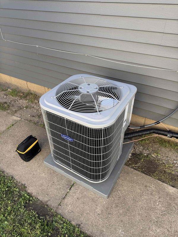 Performed startup and commissioning on newly installed Carrier HVAC system following electrical circuit installation. Verified proper operation of indoor furnace unit and outdoor condensing unit, confirmed all electrical connections were secure and functioning correctly. Tested system controls, airflow, and refrigerant cycle to ensure equipment was operating within manufacturer specifications. Unit is now fully operational and ready for service.