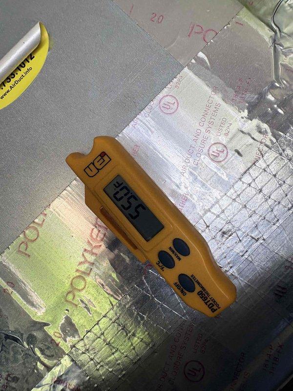Completed comprehensive 2026 cooling maintenance on residential air conditioning system. Performed moisture meter diagnostics on ductwork and insulation components, recording readings of 505.5 to verify proper system integrity and identify potential condensation issues. Conducted electrical diagnostics on outdoor condenser unit using digital multimeter, measuring voltage at 3677, confirming proper power supply and component operation within manufacturer specifications.