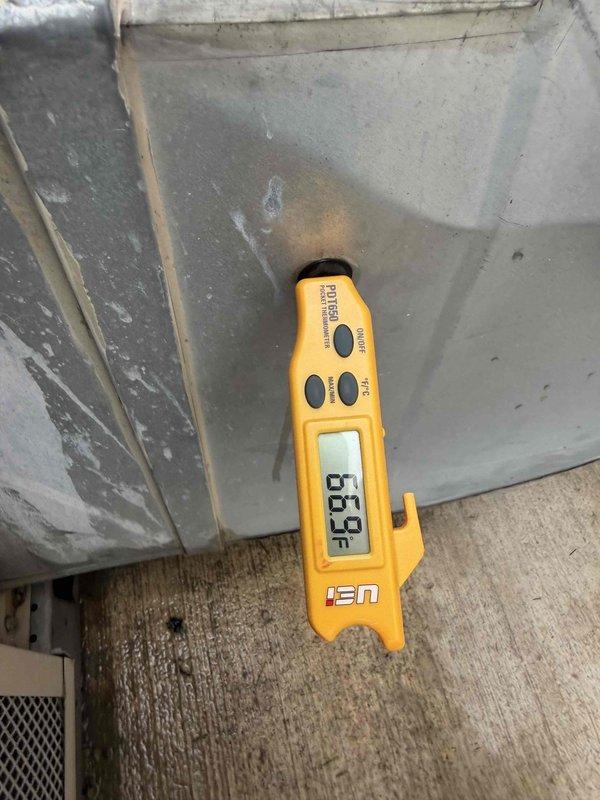 Responded to no cooling complaint for upstairs office unit with reported temperature of 80 degrees. Upon inspection, discovered blown fuse in low voltage control circuit. Replaced defective fuse, restored power to system, and verified proper operation with supply air temperature reading of 63.3°F at ductwork, confirming unit returned to normal cooling function.