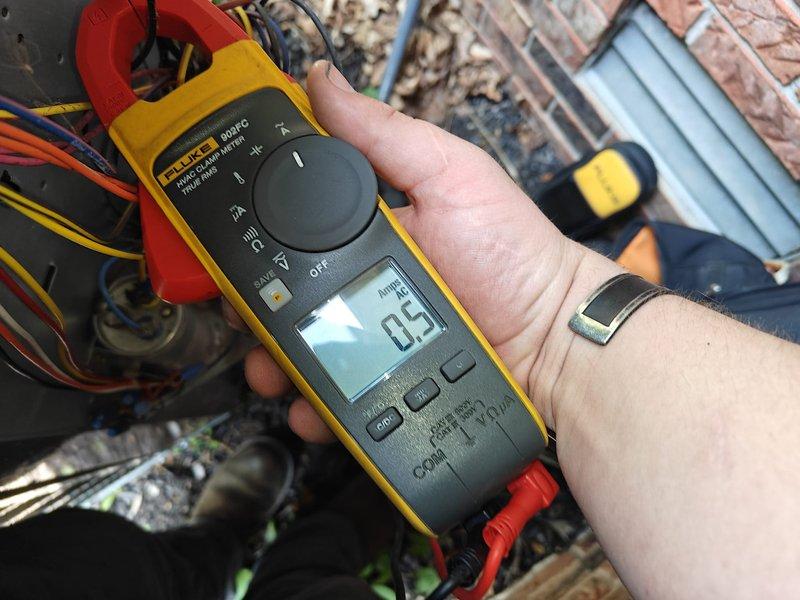 Completed first seasonal cooling maintenance on residential HVAC system. Performed comprehensive system inspection including electrical measurements using clamp meter to verify proper amperage draw and control circuit integrity. Measured supply air temperatures at ductwork using infrared thermometer to confirm adequate cooling performance and proper airflow distribution across the system.