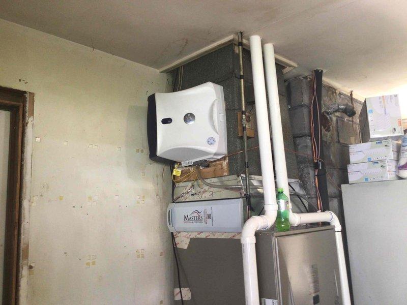 Completed full HVAC system installation including indoor air handler with ductwork connections and outdoor condensing unit. Installed condensate drainage system with PVC piping, mounted all equipment per manufacturer specifications, ran refrigerant lines from outdoor unit to indoor components, and performed system startup with diagnostic testing to verify proper operation and refrigerant charge levels.