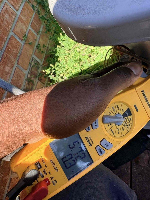 Completed first cooling maintenance service for 2026 season. Performed standard maintenance procedures including electrical current draw testing, which measured 52 amps at the outdoor unit, and supply air temperature verification showing 5.8°F at the ductwork. Customer reported water leaking from PVC condensate drain line, which was inspected during the service call. All routine maintenance tasks were performed on the cooling system, and system operational parameters were documented.