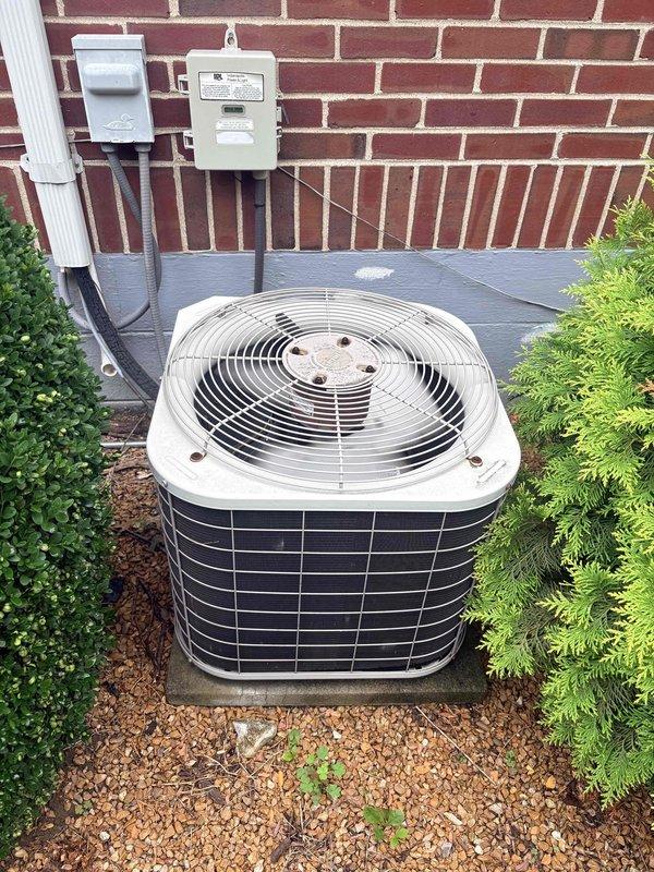 Completed first seasonal cooling maintenance on residential air conditioning system. Performed comprehensive inspection of outdoor condenser unit and indoor evaporator coil, verifying proper operation of all components including fan motor, compressor, and refrigerant lines. All aluminum fins on evaporator coil found clean with proper spacing, copper refrigerant tubing secure with no visible leaks or damage, and condenser unit operating within normal parameters with adequate airflow through louvers and protective grille.