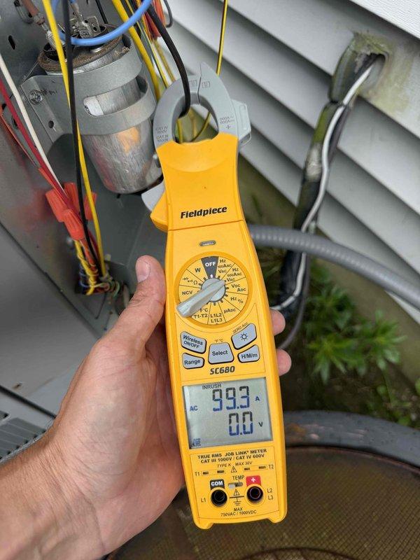 Completed comprehensive AC tune-up including system diagnostics and performance verification. Measured supply air temperature at 52.5°F at the ductwork, confirming proper cooling output. Tested electrical components using multimeter, verifying capacitor functionality and system amperage draw within manufacturer specifications. All readings indicated normal operating parameters with no deficiencies noted during inspection.